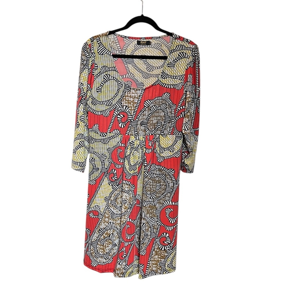 Vibrant Patterned Dress 3/4 Sleeve. NWOT